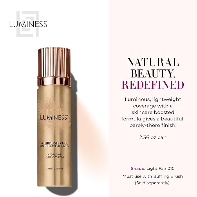 LUMINESS Airbrush Veil Tinted Moisturizer, Light Fair 010 - Lightweight, Hydrating, & Skin-Plumping Face Moisturizer Spray - Facial Skin Tint with Hyaluronic Acid, Ceramides, Glycerin, & Aloe-VivaGrace Women