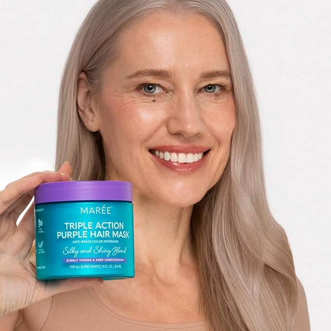 MAREE Purple Hair Mask - Toner for Blonde Hair - Purple Conditioner for Color Treated - Brassy, Bleached, Highlighted, Platinum, Ash and Silver - with Keratin – Matizador Para Cabello Rubio-VivaGrace Women