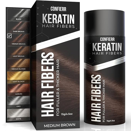 Keratin Hair Fibers for Men & Women - Fill In Fine or Thinning Hair, Instantly Thicker, Fuller Looking Hair (Medium Brown 15g)-VivaGrace Women