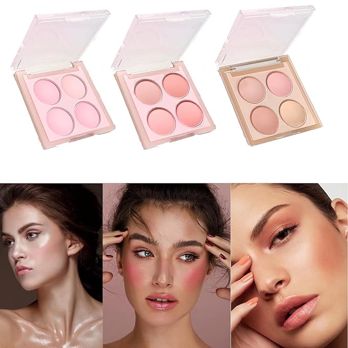 Matte Blush Powder Palette, Blending Mood Cheek, 4 Blendable Shades Korean Fairy Pink Blusher in Lightweight Smooth Powder, Vegan Makeup (Cantaloupe 3#, 1.84 ounces)-VivaGrace Women