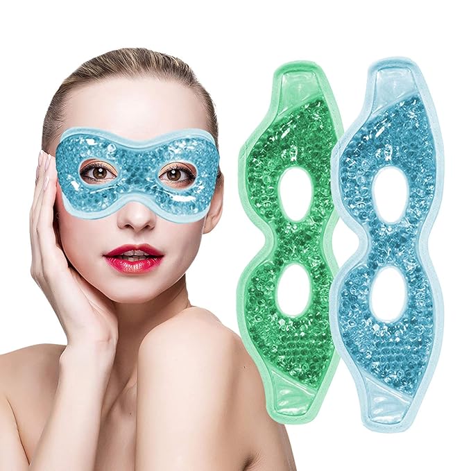 Permotary 2PCS Gel Eye Mask Reusable Hot Cold Compress Pack Eye Therapy,Therapeutic Gel Eye Spa Pad for Puffiness/Dark Circles/Eye Bags/Dry Eyes/Headaches/Migraines/Stress Relief-Green&Blue-VivaGrace Women
