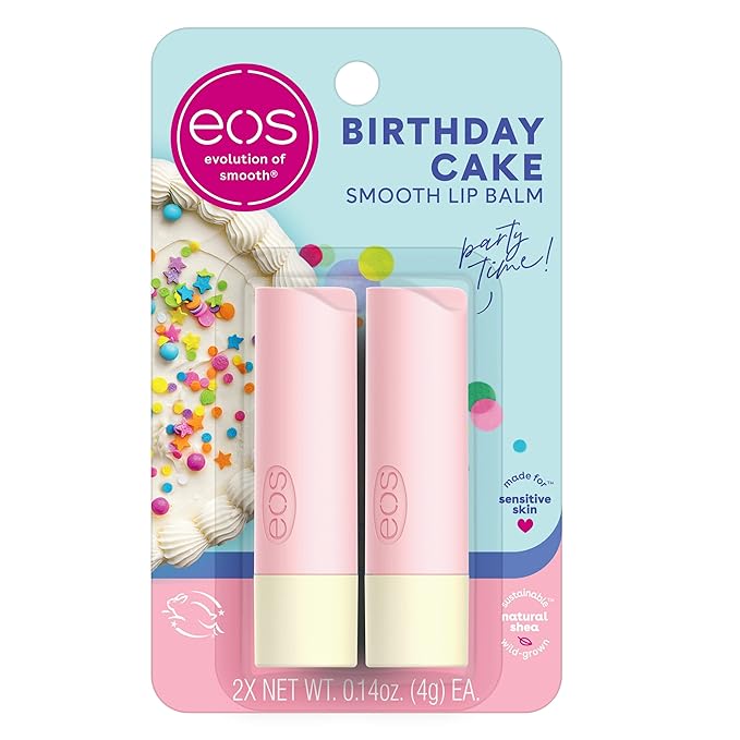 eos Natural Shea Lip Balm- Birthday Cake, Dermatologist Recommended for Sensitive Skin, All-Day Moisture Lip Care Products, 0.14 Ounce (Pack of 2)-VivaGrace Women