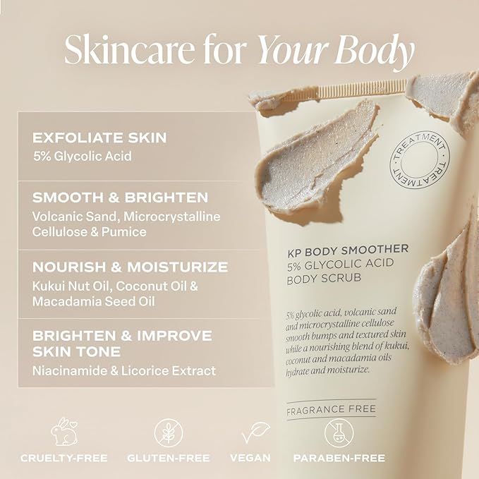 Saltair KP Body Scrub. 5% Glycolic Acid Treatment with Volcanic Sand and Plant Moisturizers. Fragrance-Free Physical Chemical Exfoliator. Exfoliating Body Scrubber for Rough Bumpy Skin, 10oz.-VivaGrace Women