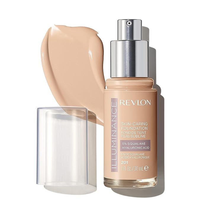Revlon Illuminance Skin-Caring Liquid Foundation, Hyaluronic Acid, Hydrating and Nourishing Formula with Medium Coverage, 201 Creamy Natural (Pack of 1)-VivaGrace Women