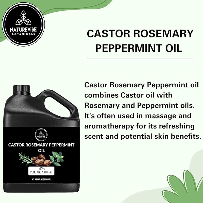 Naturevibe Botanicals Castor with Rosemary and Peppermint Oil 32 Ounces | 100% Pure and Natural | Great for Skin Care and Hair Care-VivaGrace Women