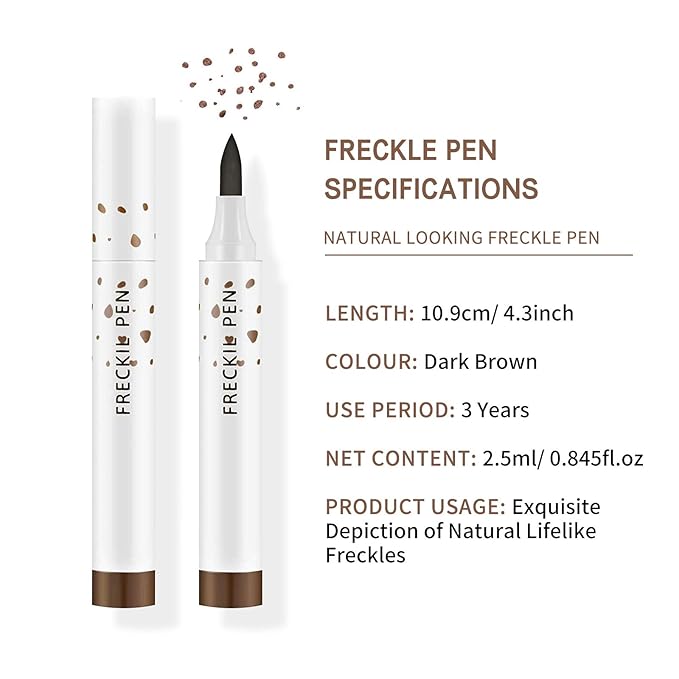2 Pcs Freckle Pen Set, Natural Lifelike Fake Freckles Makeup Pen Magic Brown Color Freckles Makeup Tool Long-Lasting Waterproof Dot Spot Pen for Effortless Sunkissed Makeup (Dark Brown)-VivaGrace Women