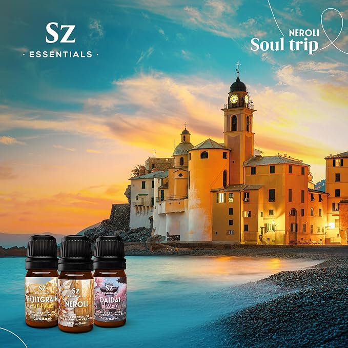 Neroli Soul Trip Essential Oils Collection- Neroli + Petitgrain Sur Fleurs + Dai Dai Blossom -Set of 3 Bottles (0.17 Fl Oz- 5ml each)- 100% Pure & Undiluted - Therapeutic Grade & Vegan-VivaGrace Women
