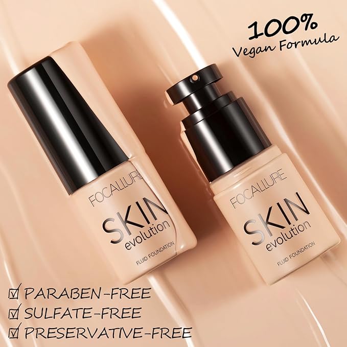 FOCALLURE 2 Pcs Liquid Foundation, Skin Evolution Foundation + Concealer, Full Coverage Foundation Makeup, Durable, Waterproof, Oil-Control, Hides Wrinkles & Lines, Warm Ivory-VivaGrace Women