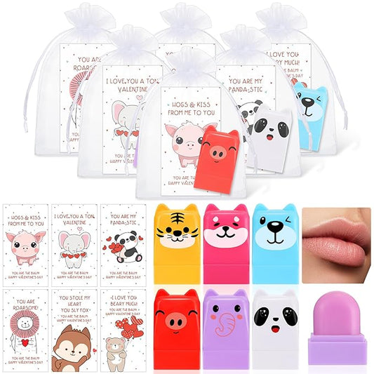 30 Sets Wild Animal Birthday Lip Balm Gifts Bulk Baby Shower Prizes Gift Girl Birthday Lip Balm Jungle Animal Party Favors for Preschool Toddler Boy Girl Classroom Prizes Classroom Prizes-VivaGrace Women