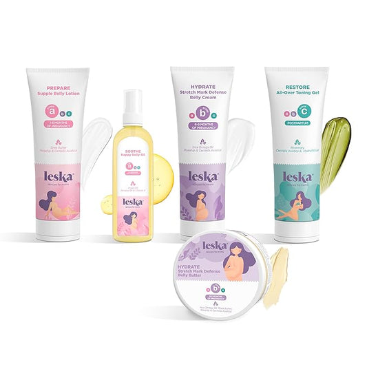 Leska Maternity Set | Belly Lotion, Belly Oil, Stretch Mark Defense Cream & Belly Butter, Toning Gel | Maternity Stages Skin Care for Pregnancy & Postpartum |New Mom Gifts (Set of 5, 4-4.93oz each)-VivaGrace Women