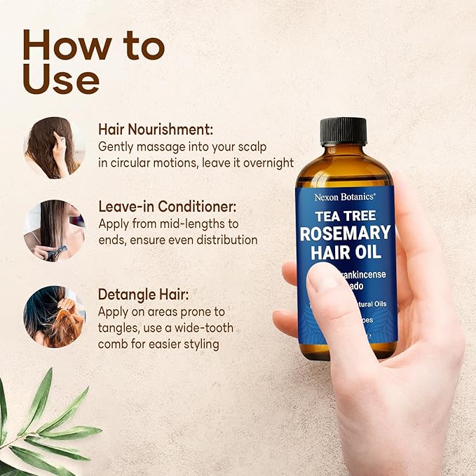 Tea Tree Rosemary Oil for Hair Growth 2 fl oz - Scalp Treatment with Castor, Frankincense & Avocado Oils - For Dry, Damaged Hair - Nexon Botanics-VivaGrace Women