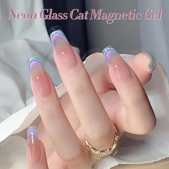Born Pretty Cat Magnetic Eye Gel Nail Polish Rainbow Aurora Cat Magnetic Gel Polish Pink Green Blue Yellow Glitter Holographic Cat Magnetic Eye Gel Manicure Nail Art DIY, Firefly Aurora Series 6PCS-VivaGrace Women