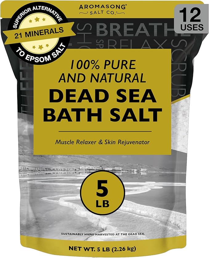 Aromasong Dead Sea Bath Salt - 100% Pure & Natural Dead Sea Salts for Soaking Fine Grain 5 LB - Bulk Resealable Pack (Packaging May Vary) Used for Body wash Scrub - Soak for Women & Men.-VivaGrace Women