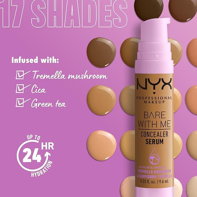 NYX PROFESSIONAL MAKEUP Bare With Me Concealer Serum, Up To 24Hr Hydration - Medium Golden-VivaGrace Women