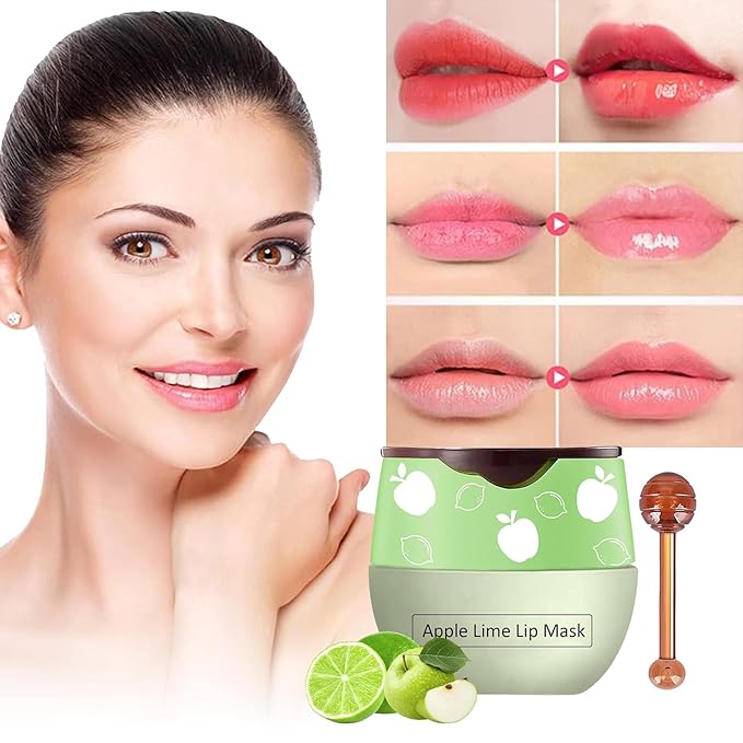 Bee Lip Balm Honey Pot, Strawberry & Honey Moisturizing Propolis Lip Mask, Hydrating & Prevention Dry and Cracked Lip Scrubs Exfoliator, Reduces Lip Lines (Green)-VivaGrace Women