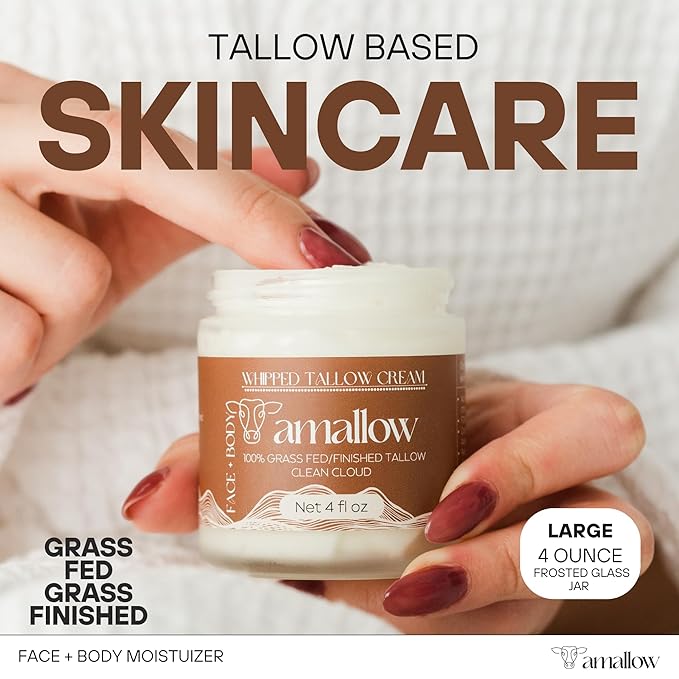 Amallow 100% Grass Fed Beef Tallow for Skin Care - Face + Body - Whipped Moisturizer - Natural Lotion, 4 FL. oz. (Clean Cloud)-VivaGrace Women