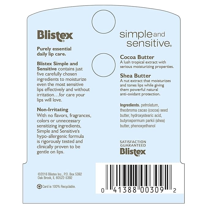 Blistex Simple and Sensitive Hypo-allergenic, Non-irritating Lip Moisturizer, (5-pack)-VivaGrace Women