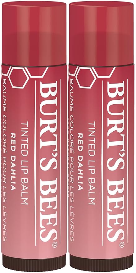Burt's Bees Lip Tint Balm with Long Lasting 2 in 1 Duo Tinted Balm Formula, Color Infused with Deeply Hydrating Shea Butter for a Natural Looking Buildable Finish, Fiery Red Dahlia (2-Pack)-VivaGrace Women