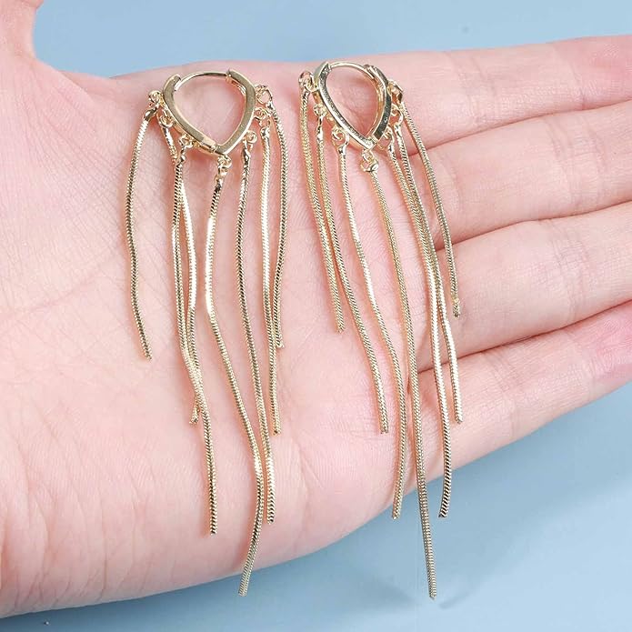 Boho Long Tassel Chain Earrings Fringe Drop Dangle Earrings Gold Dangling Chain Tassel Earrings Vintage Statement Earrings Jewelry for Women and Girls Gifts-VivaGrace Women