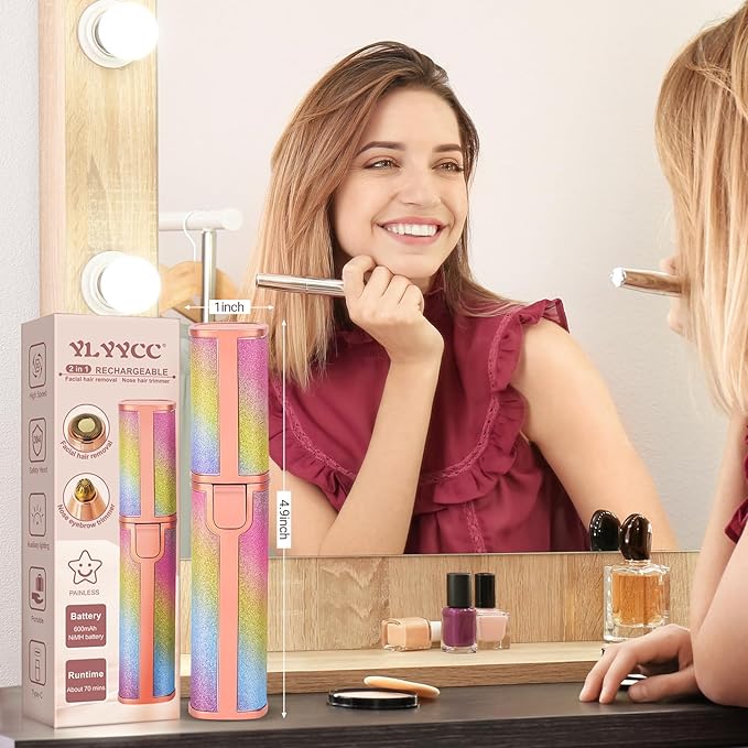 Facial Hair Removal for Women, Electric 2 in 1 Face Shaver and Eyebrow Trimmer, Rechargeable Nose Hair Trimmer for Women, Face Razor with Built-in LED Light-VivaGrace Women