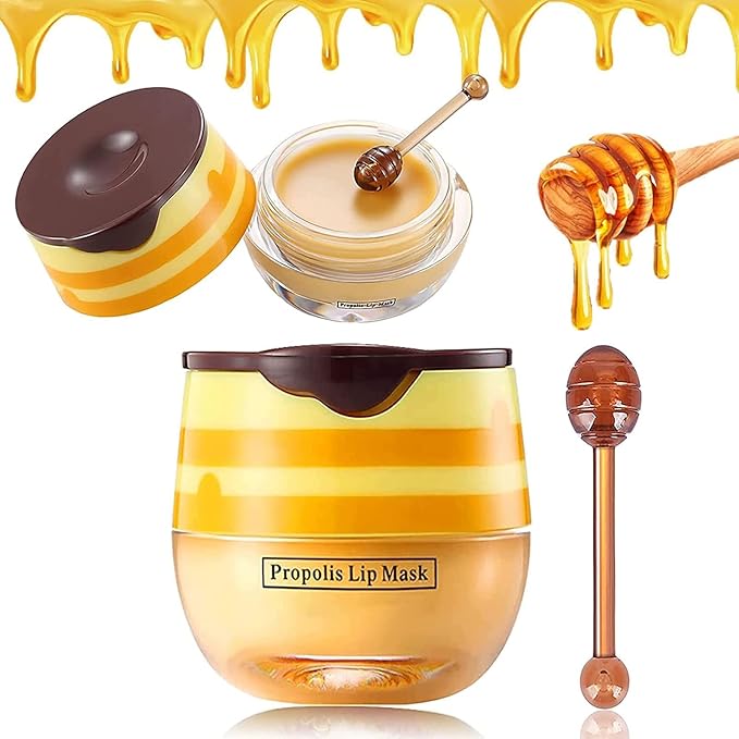 Bee Lip Balm Honey Pot, Exfoliating Honey Propolis Lip Mask, Hydrating & Prevention Dry and Cracked Lip Scrubs Exfoliator Lip Sleeping Mask Reduces Lip Lines Nourishing Lip Care Mask-VivaGrace Women