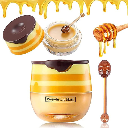 Bee Lip Balm Honey Pot, Exfoliating Honey Propolis Lip Mask, Hydrating & Prevention Dry and Cracked Lip Scrubs Exfoliator Lip Sleeping Mask Reduces Lip Lines Nourishing Lip Care Mask-VivaGrace Women