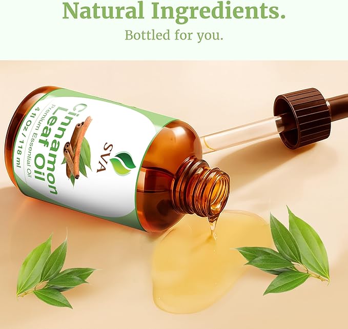 SVA Cinnamon Leaf Essential Oil – 4 Fl Oz – 100% Natural Cinnamon Oil - for Diffuser, Hair Care, Face, Skin Care, Aromatherapy, Scalp and Body Massage, Soap and Candle Making – with Dropper-VivaGrace Women