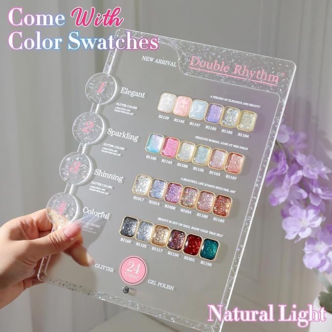 Double Rhythm 28Pcs 0.5Oz Glitter Gel Nail Polish Set Same Color Same Bottle Soak Off Gel Polish Kit Nail Art Manicure Salon DIY at Home (Sparkle Pearl Shimmer Collection-T24-9)-VivaGrace Women