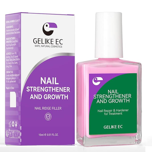gelike ec Nail Ridge Filler and Strengthener Polish: Pink 6 in 1 Natural Nail Hardener Extra Strong and Growth - Long Lasting Nail Repair for Damaged Nails - For Daily Work Home Salon