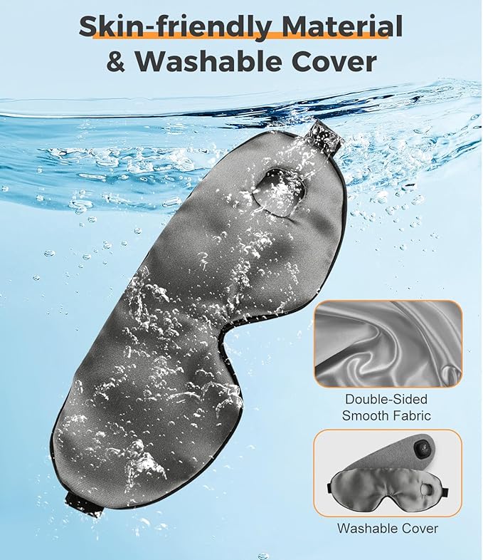 Heated Eye Mask for Dry Eyes, Cordless Warm Eye Compress, Styes, Blepharitis, 1000mAh, 3 Heat Levels, Electric, Light-Blocking, Washable Cover, Travel (Gray)-VivaGrace Women