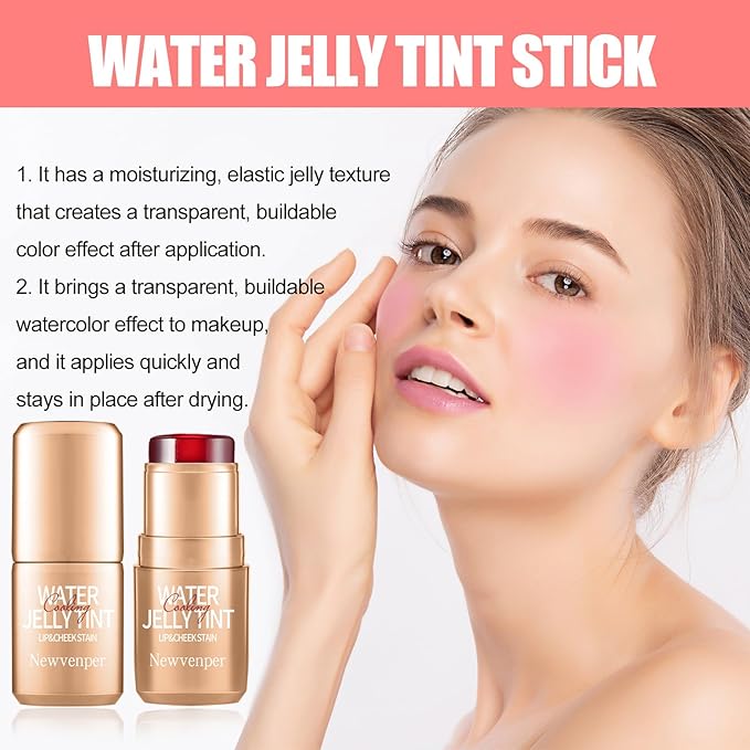 2PCS Jelly Blush Stick, Multi-Purpose Lip & Cheek Stick, Waterproof jelly tint, Moisturizing Cooling Water Jelly Tint Long Lasting cheek stain & lip tint for Women and Girls 01#-VivaGrace Women