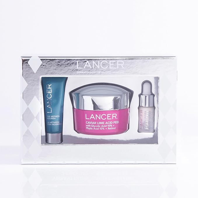 Lancer Skincare Vibrant Glow 3-Piece Set, Contains Moisturizing Face Mask, Caviar Acid Peel, Active Rejuvenation Serum for Vibrant Skin-VivaGrace Women