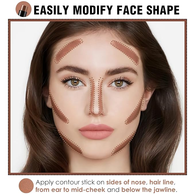 FOCALLURE Cream Contour Stick, Matte Bronzer Stick, Professional Face Shaping & Contouring Stick Makeup, Easy to Apply with Buildable Coverage, Long Lasting & Sweatproof, BROWN-VivaGrace Women