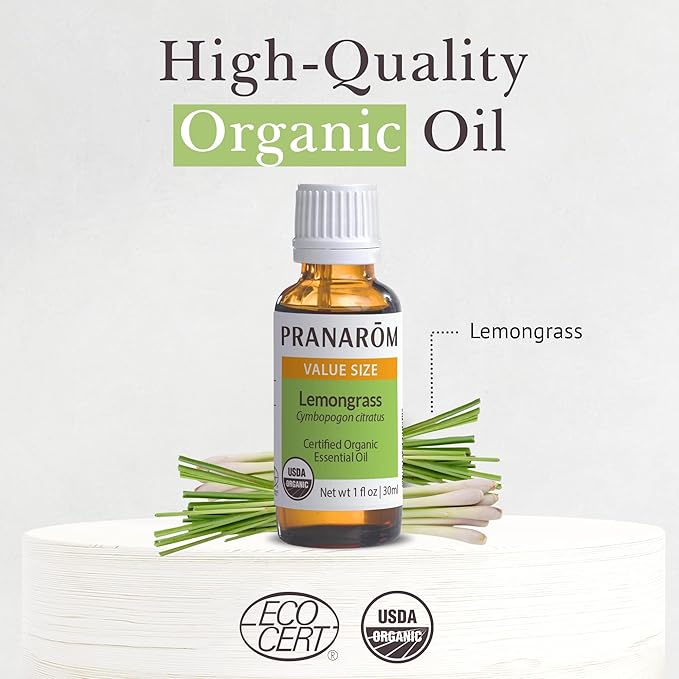 Pranarom USDA Certified Organic Lemongrass Essential Oil (30ml), 100% Pure Undiluted Therapeutic Grade from India for Aromatherapy, Diffuser, Meditation, Massage, Relaxation, Citrus - Lemon-VivaGrace Women