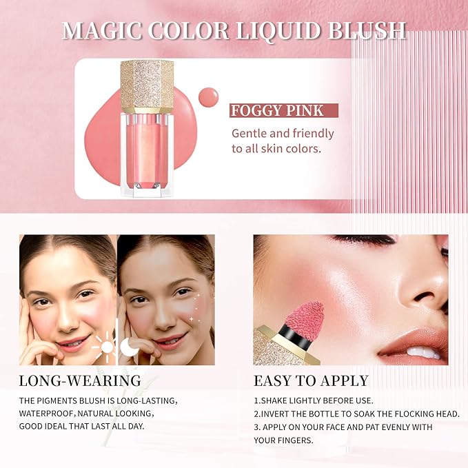 Soft Cream Blush, Liquid Blush for Natural Dewy Blush Makeup, Lightweight Blush for Cheeks, Long-Wearing Smudge Proof Liquid Blush Makeup, Cream Liquid Cream Blush Makeup - Foggy Pink-VivaGrace Women