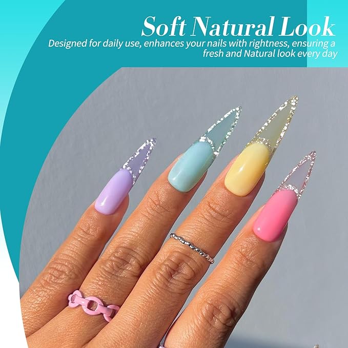 Born Pretty Jelly Gel Nail Polish Set Spring Summer Crystal Glass Translucent Pastel Sheer Gel Polish Pink Green Blue Red Yellow Silver Shiny Glitter Gel Nail Polish Nail Art Gel DIY Gift 6PCS-VivaGrace Women