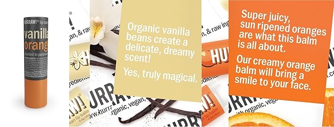 Hurraw! Vanilla & Orange Lip Balm, 3 Pack: Plastic-Free with new cardboard push-up tube. Certified Organic, All Natural Origin, Vegan & Cruelty Free. Gluten, Bee, Shea, Soy & Palm Free. Made in USA-VivaGrace Women