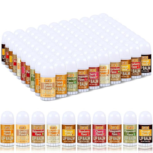 100 Pcs Mini Sunscreen Lip Balms Bulk SPF 30 Lip Balm Sticks Favors with Sunscreen SPF Employee Staff Appreciation Gifts Bulk Team Coworkers Christmas Party Gifts for Travel Beach-VivaGrace Women