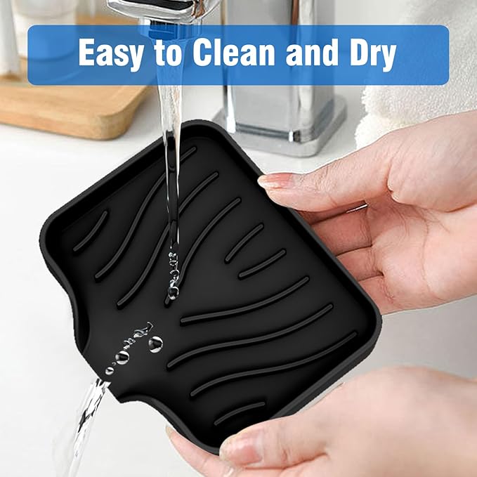 3-Pack Silicone Soap Dish, Bar Soap Holder, Soap Dishes for Bar Soap, Easy to Clean, Self Draining Soap Tray for Shower, Bathroom, Kitchen, Bathtub, Keep Soap Dry, Save Soap (Black)-VivaGrace Women