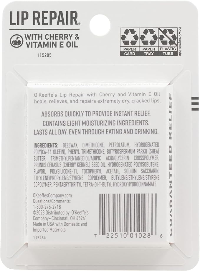 O'Keeffe's Lip Repair Lip Balm with Cherry & Vitamin E Oil, Stick (Pack of 3)-VivaGrace Women