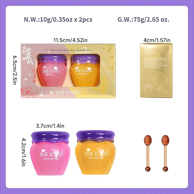 Sakura & Honey Lip Mask with Stick, Day & Night Repair Deep Moisture and Fade Lip Lines, Rich in Vitamin E & Cherry Blossom Extract Beeswax Essence Natural Lip Enhancer Care Sleeping Lip Mask-VivaGrace Women