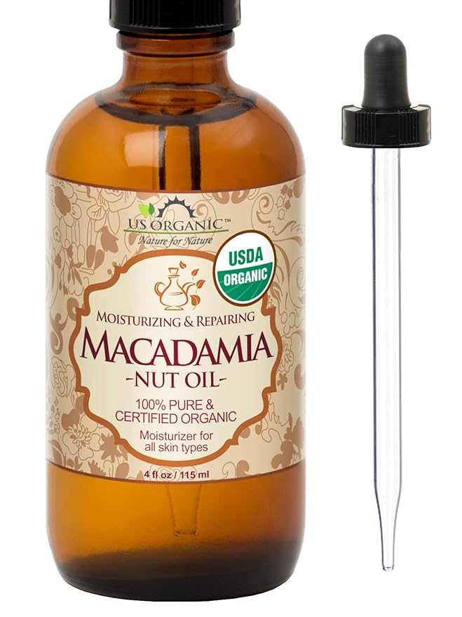 US Organic Macadamia Nut Oil Unrefined Virgin, Certified Organic, Pure & Natural, Cold Pressed, Sourced in Kenya, in Amber Glass Bottle w/Glass Eye dropper for Easy Application (4 oz (Large))-VivaGrace Women