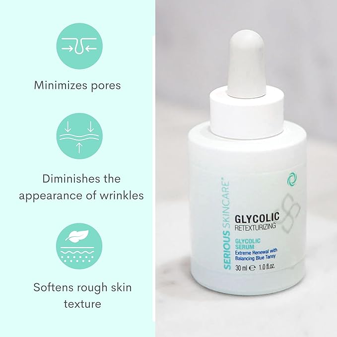 Serious Skincare Glycolic Skin Renewal Set - Retexturizing Serum - Facial Moisture Cream - Face Wash Cleanser - Balancing Blue Tansy Extract - Improve Appearance of Lines, Wrinkles and Enlarged Pores-VivaGrace Women