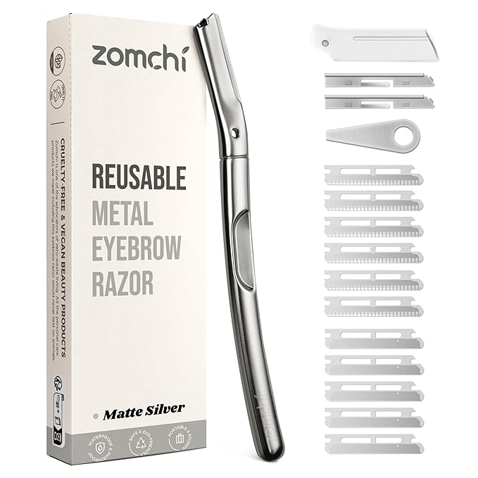 ZOMCHI Dermaplaning Tool, Dermaplaning Razor for Women & Men, Reusable Eyebrow Razor with 11 Refill Blades, Facial Razor Removes Peach Fuzz, Exfoliates Skin (Matte Silver)-VivaGrace Women