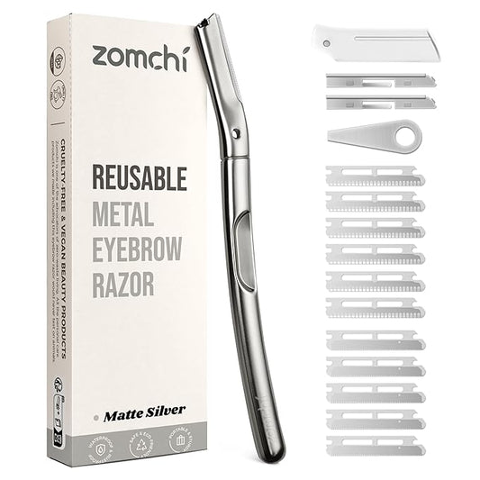 ZOMCHI Dermaplaning Tool, Dermaplaning Razor for Women & Men, Reusable Eyebrow Razor with 11 Refill Blades, Facial Razor Removes Peach Fuzz, Exfoliates Skin (Matte Silver)-VivaGrace Women