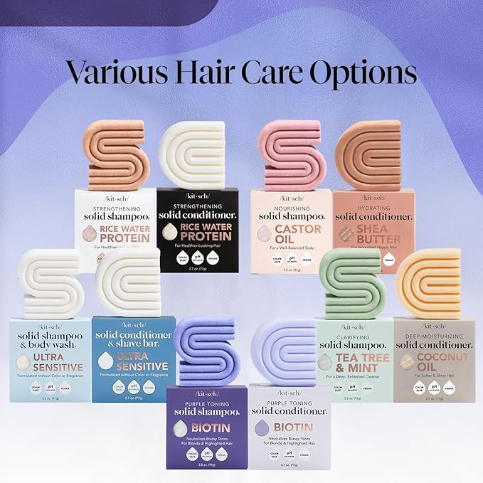 Kitsch Toning Purple Shampoo & Conditioner Bar Set For Blondes & Color Treated Hair - With Biotin for Strengthening & Neutralizing Brassy Tones - Vegan, Silicone & Sulfate Free - Made in USA-VivaGrace Women