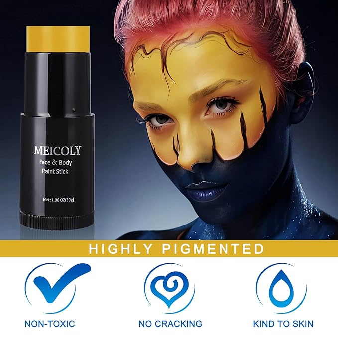 MEICOLY Yellow Face Body Paint Stick(1.06 Oz),Sally Makeup Dress Face Paint,Cream Blendable Body Paint Stick,Sweatproof Waterproof Ginger Tan Face Paint for Halloween Special Effects SFX Cosplay-VivaGrace Women