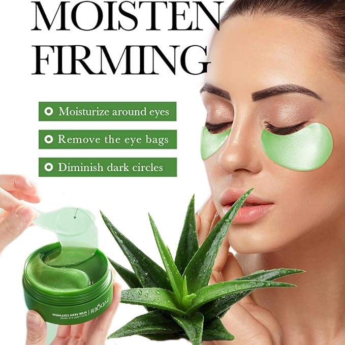 Aloe Vera Under Eye Mask,60 PCS Aloe Vera Gel Eye Mask Skin Care,Hyaluronic Acid Collagen Under Eye Patches for Dark Circles and Puffiness,Reduce Wrinkle Patches,Improves & Firms Eye Skin-VivaGrace Women