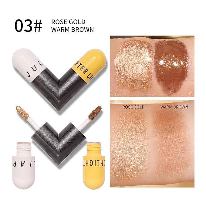 AKARY Liquid Highlighter Makeup for Face Body, Contour Foundation Illuminator Boom Stick, Two-color Highlight Shade Longwear Shimmer Glow Makeup, Valentine's Day gift (03 Rose Gold + Warm Brown)-VivaGrace Women
