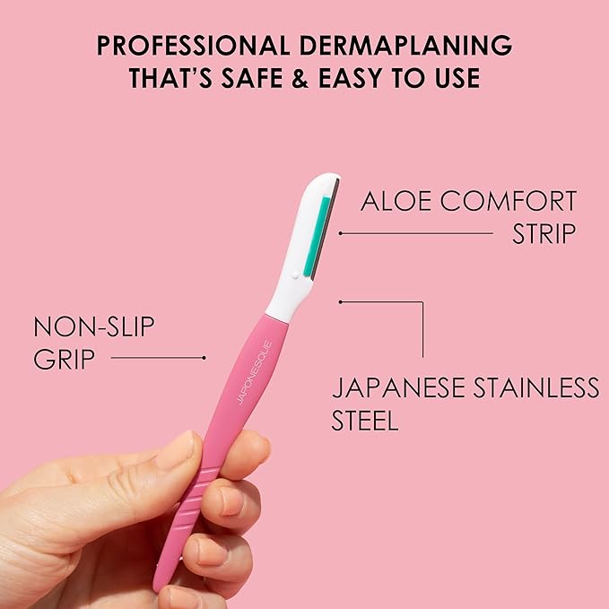 JAPONESQUE Dermaplaner with Soothing Aloe Comfort Strip - Skin Tool with Ultra Precision Blade for Facial Hair Removal and Exfoliation, 3pk.-VivaGrace Women